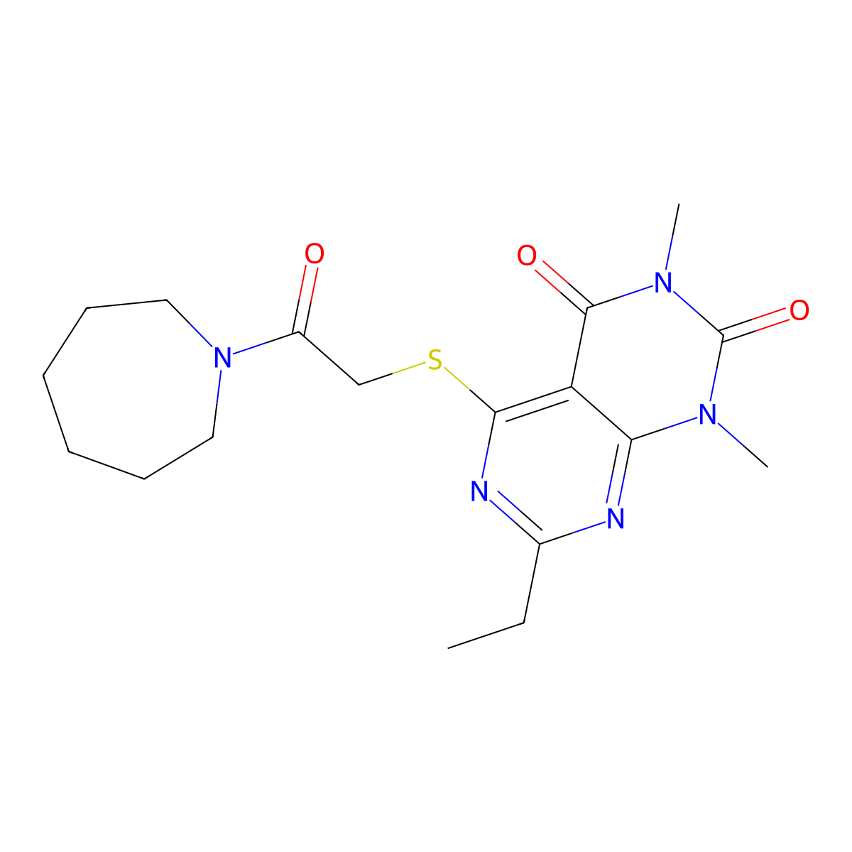 5-[2-(Azepan-1-yl)-2-oxoethyl]sulfanyl-7-ethyl-1,3-dimethylpyrimido[4,5-d]pyrimidine-2,4-dione molecular structure, CAS 852169-20-1