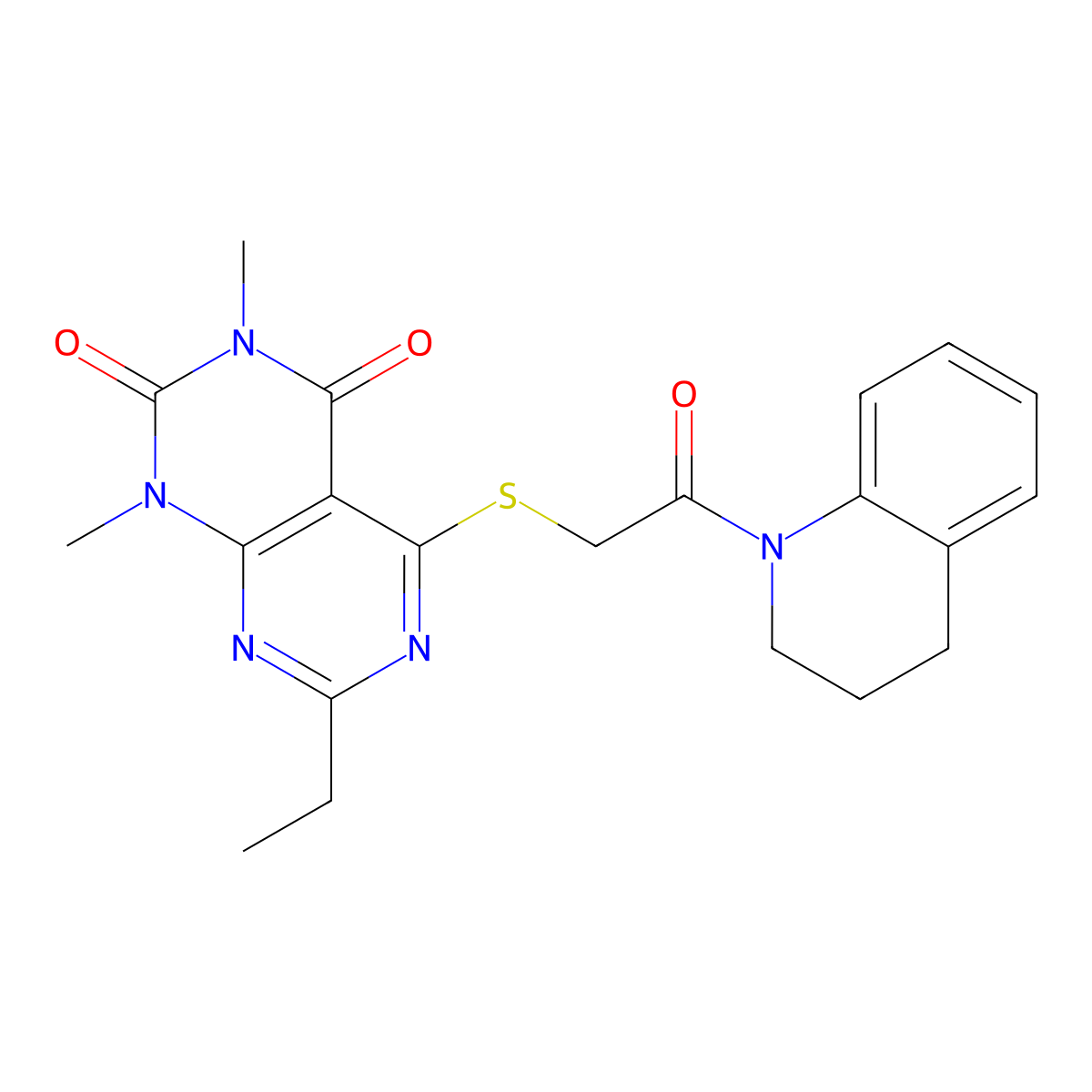 5-[2-(3,4-dihydro-2H-quinolin-1-yl)-2-oxoethyl]sulfanyl-7-ethyl-1,3-dimethylpyrimido[4,5-d]pyrimidine-2,4-dione molecular structure, CAS 852169-30-3