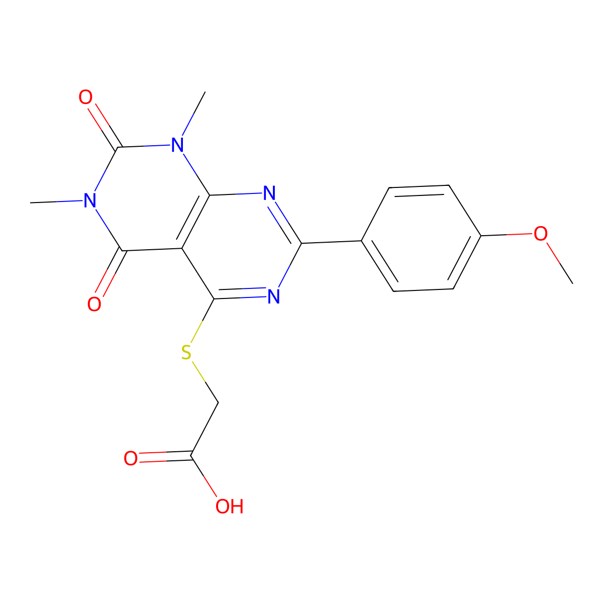 2-[7-(4-Methoxyphenyl)-1,3-dimethyl-2,4-dioxopyrimido[4,5-d]pyrimidin-5-yl]sulfanylacetic acid molecular structure, CAS 852169-37-0