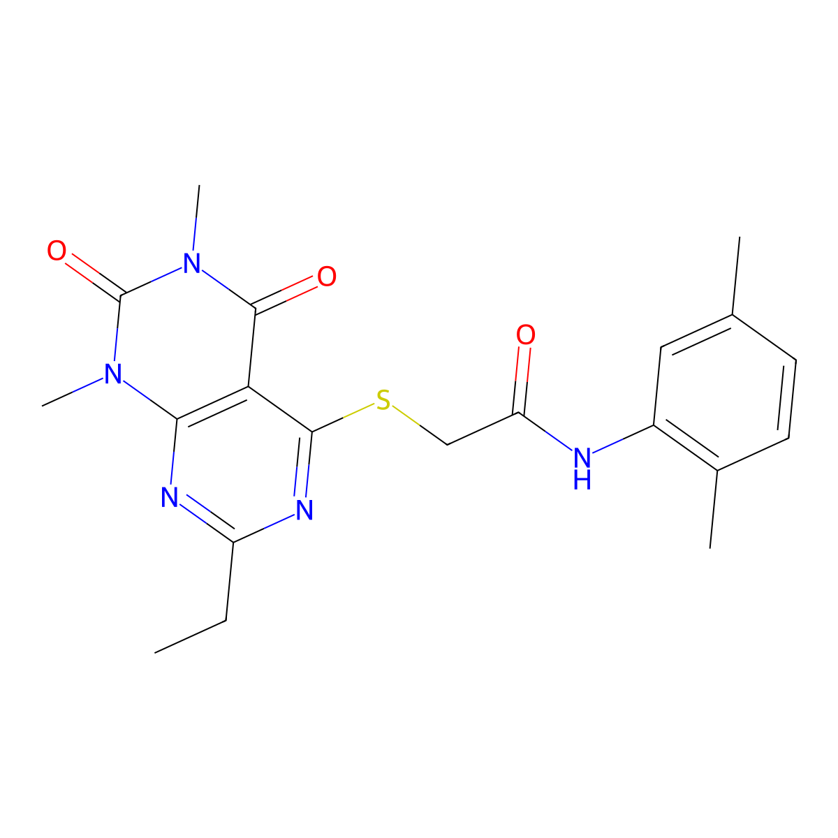 N-(2,5-dimethylphenyl)-2-(7-ethyl-1,3-dimethyl-2,4-dioxopyrimido[4,5-d]pyrimidin-5-yl)sulfanylacetamide molecular structure, CAS 852169-46-1
