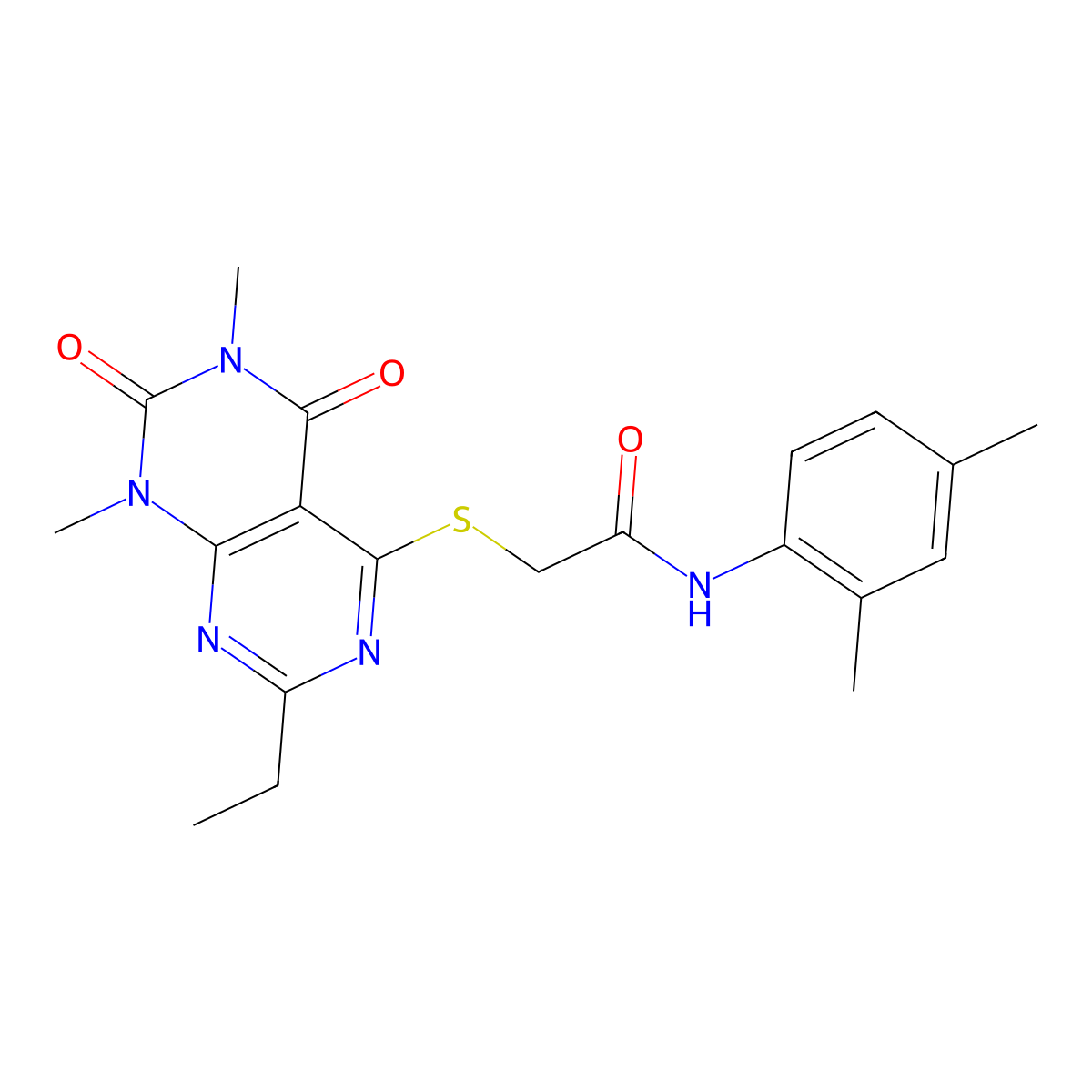 N-(2,4-dimethylphenyl)-2-(7-ethyl-1,3-dimethyl-2,4-dioxopyrimido[4,5-d]pyrimidin-5-yl)sulfanylacetamide molecular structure, CAS 852169-48-3