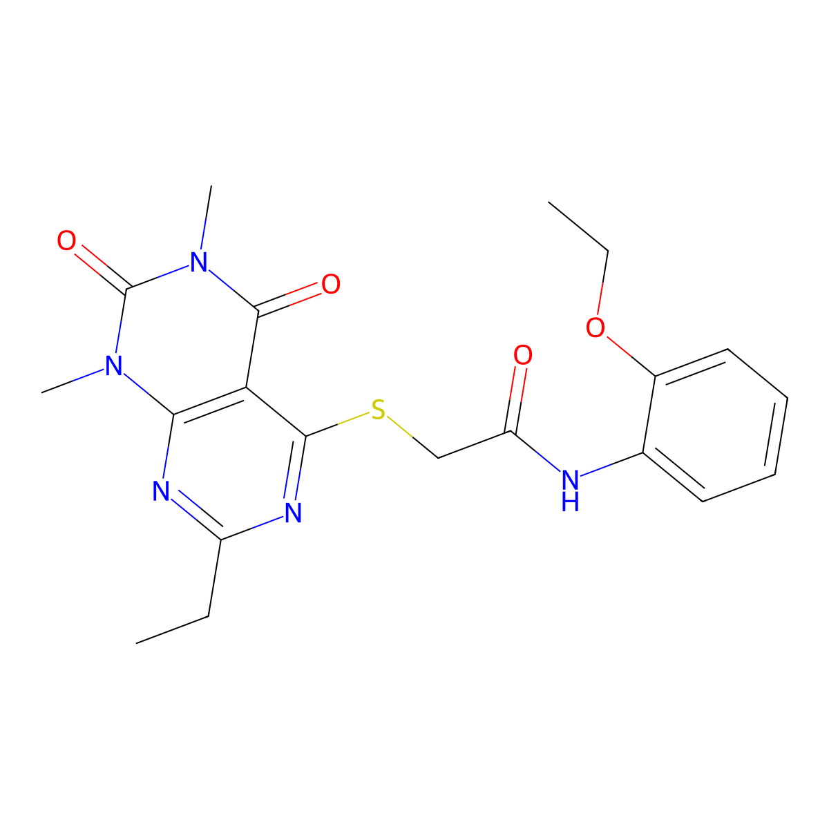 N-(2-ethoxyphenyl)-2-((2-ethyl-6,8-dimethyl-5,7-dioxo-5,6,7,8-tetrahydropyrimido[4,5-d]pyrimidin-4-yl)thio)acetamide molecular structure, CAS 852169-82-5