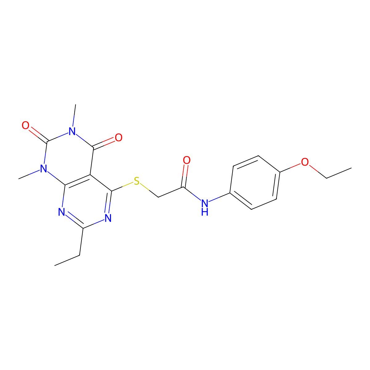 N-(4-ethoxyphenyl)-2-((2-ethyl-6,8-dimethyl-5,7-dioxo-5,6,7,8-tetrahydropyrimido[4,5-d]pyrimidin-4-yl)thio)acetamide molecular structure, CAS 852169-84-7