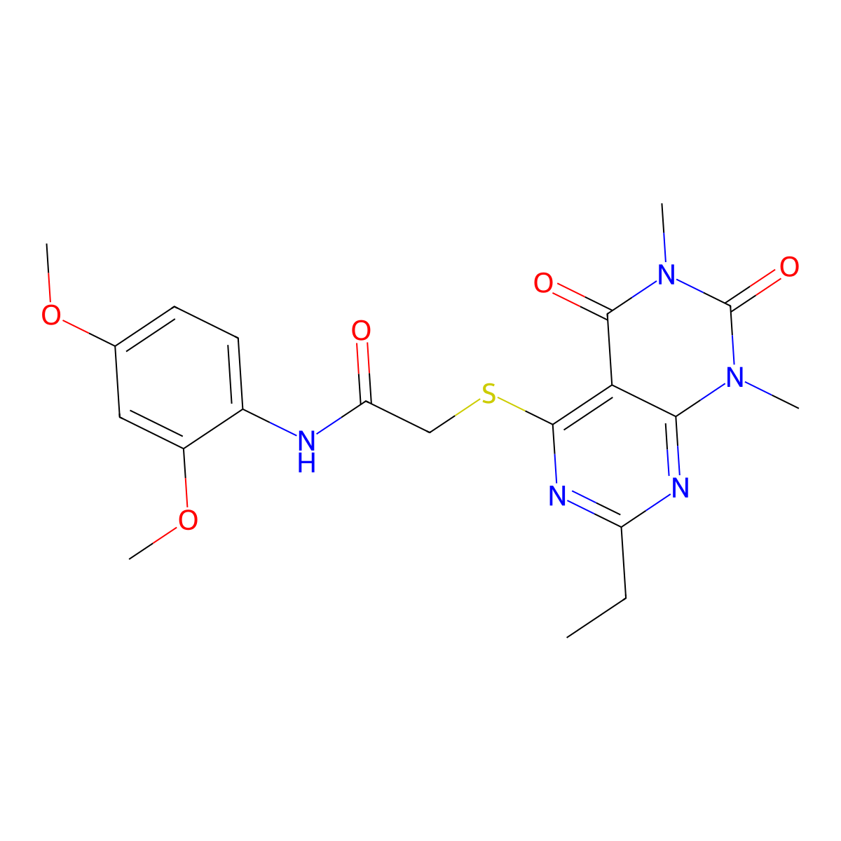 N-(2,4-dimethoxyphenyl)-2-((2-ethyl-6,8-dimethyl-5,7-dioxo-5,6,7,8-tetrahydropyrimido[4,5-d]pyrimidin-4-yl)thio)acetamide molecular structure, CAS 852169-86-9