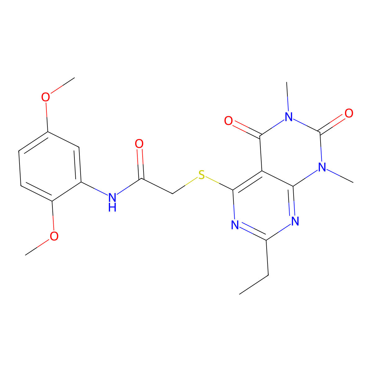 N-(2,5-dimethoxyphenyl)-2-((2-ethyl-6,8-dimethyl-5,7-dioxo-5,6,7,8-tetrahydropyrimido[4,5-d]pyrimidin-4-yl)thio)acetamide molecular structure, CAS 852169-88-1