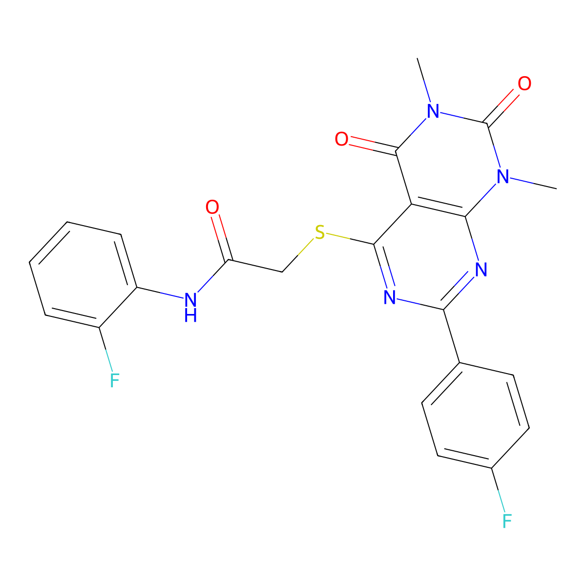 N-(2-fluorophenyl)-2-[7-(4-fluorophenyl)-1,3-dimethyl-2,4-dioxopyrimido[4,5-d]pyrimidin-5-yl]sulfanylacetamide molecular structure, CAS 852170-03-7