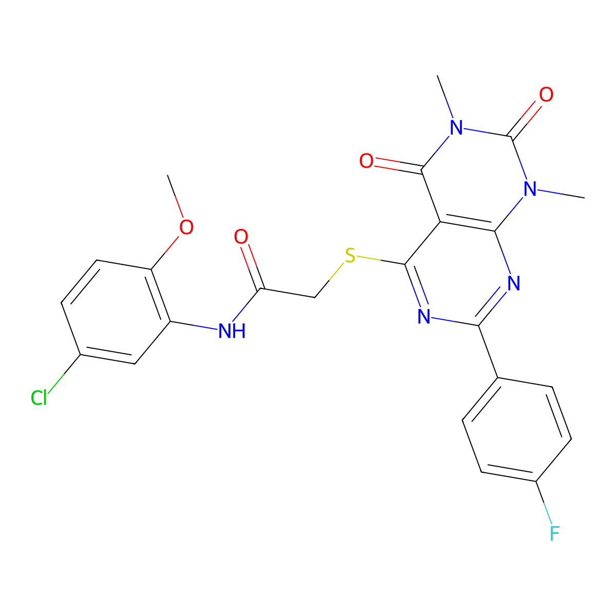 N-(5-chloro-2-methoxyphenyl)-2-[7-(4-fluorophenyl)-1,3-dimethyl-2,4-dioxopyrimido[4,5-d]pyrimidin-5-yl]sulfanylacetamide molecular structure, CAS 852170-22-0