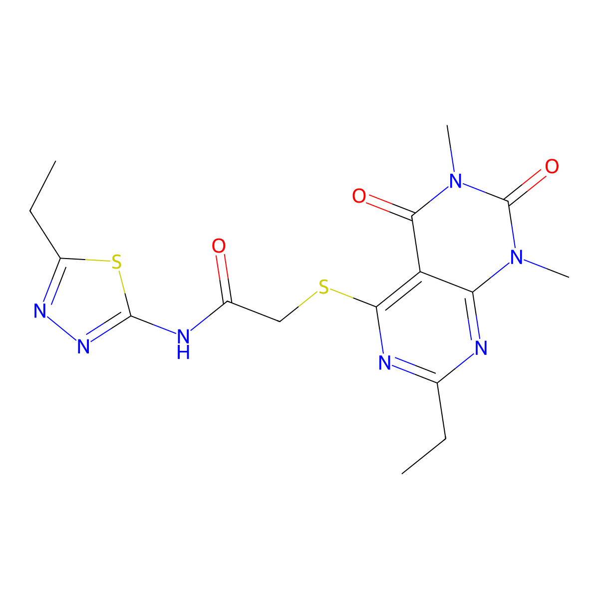 N-(5-ethyl-1,3,4-thiadiazol-2-yl)-2-((2-ethyl-6,8-dimethyl-5,7-dioxo-5,6,7,8-tetrahydropyrimido[4,5-d]pyrimidin-4-yl)thio)acetamide molecular structure, CAS 852170-27-5