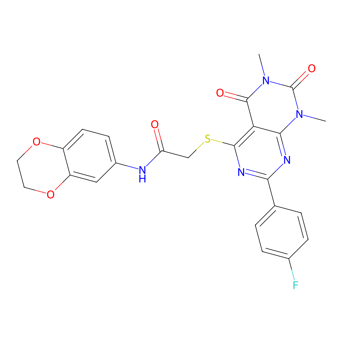 N-(2,3-dihydro-1,4-benzodioxin-6-yl)-2-{[2-(4-fluorophenyl)-6,8-dimethyl-5,7-dioxo-5H,6H,7H,8H-[1,3]diazino[4,5-d]pyrimidin-4-yl]sulfanyl}acetamide molecular structure, CAS 852170-36-6