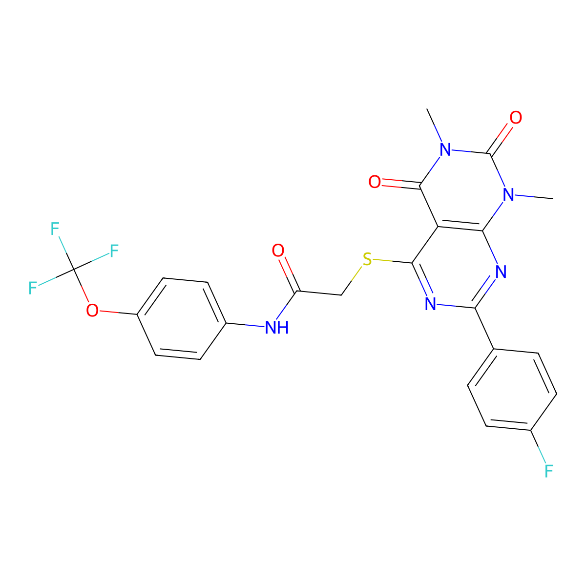 2-[7-(4-fluorophenyl)-1,3-dimethyl-2,4-dioxopyrimido[4,5-d]pyrimidin-5-yl]sulfanyl-N-[4-(trifluoromethoxy)phenyl]acetamide molecular structure, CAS 852170-46-8