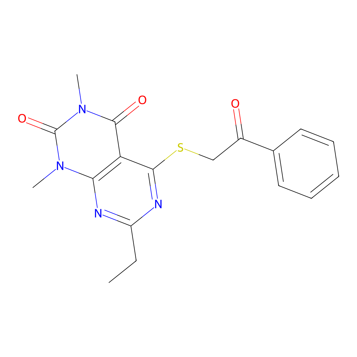 7-ethyl-1,3-dimethyl-5-((2-oxo-2-phenylethyl)thio)pyrimido[4,5-d]pyrimidine-2,4(1H,3H)-dione molecular structure, CAS 852170-67-3