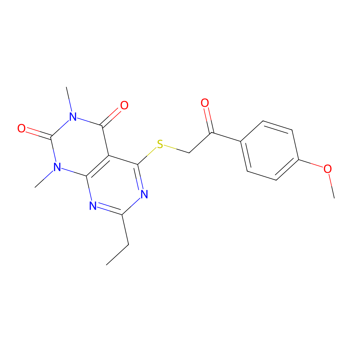 7-ethyl-5-((2-(4-methoxyphenyl)-2-oxoethyl)thio)-1,3-dimethylpyrimido[4,5-d]pyrimidine-2,4(1H,3H)-dione molecular structure, CAS 852170-69-5