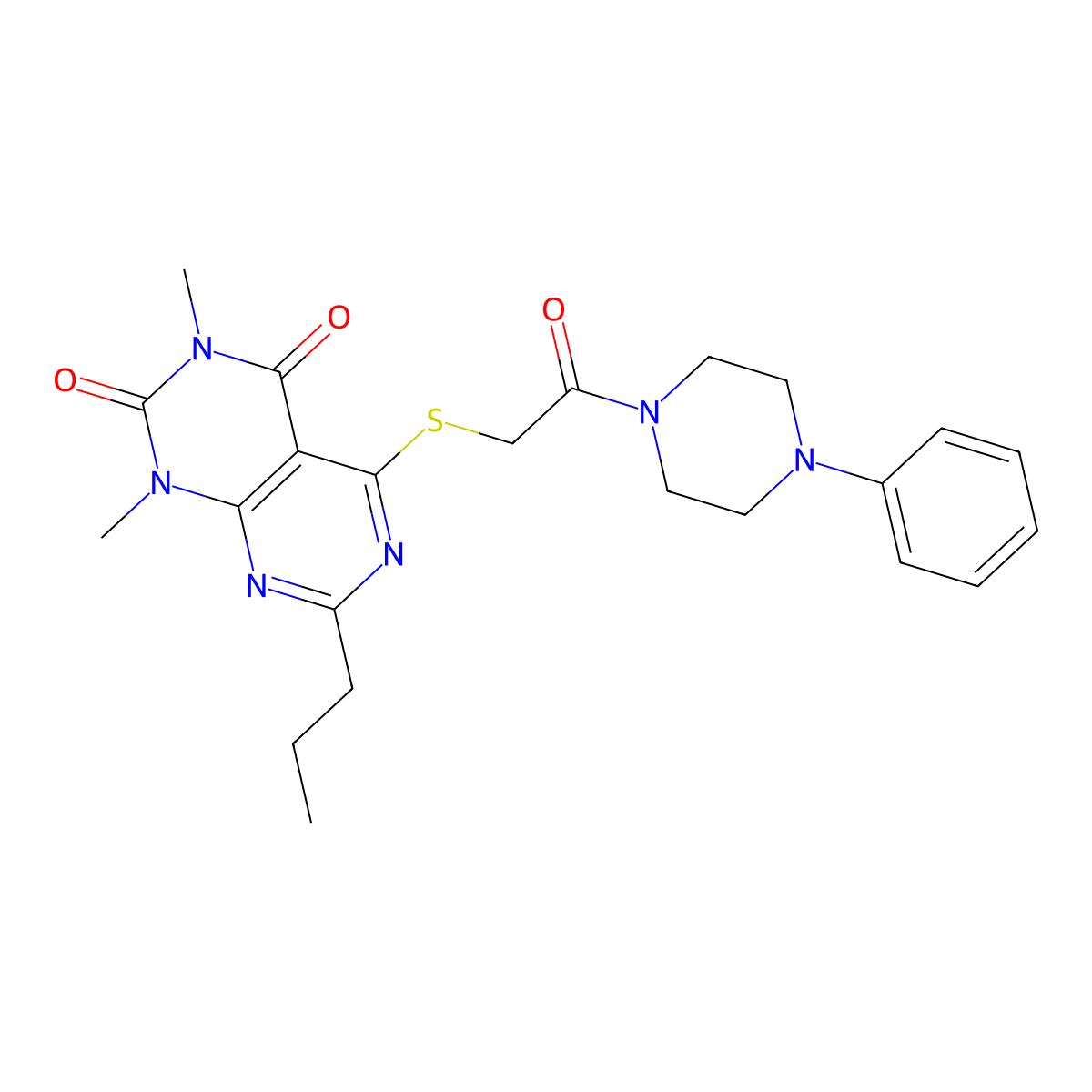 1,3-dimethyl-5-((2-oxo-2-(4-phenylpiperazin-1-yl)ethyl)thio)-7-propylpyrimido[4,5-d]pyrimidine-2,4(1H,3H)-dione molecular structure, CAS 852170-72-0