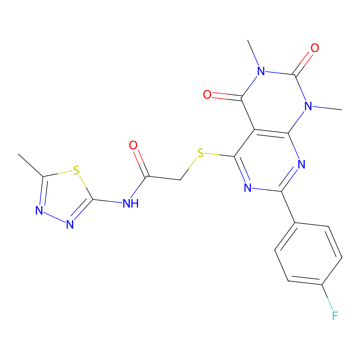 2-[7-(4-fluorophenyl)-1,3-dimethyl-2,4-dioxopyrimido[4,5-d]pyrimidin-5-yl]sulfanyl-N-(5-methyl-1,3,4-thiadiazol-2-yl)acetamide molecular structure, CAS 852170-85-5