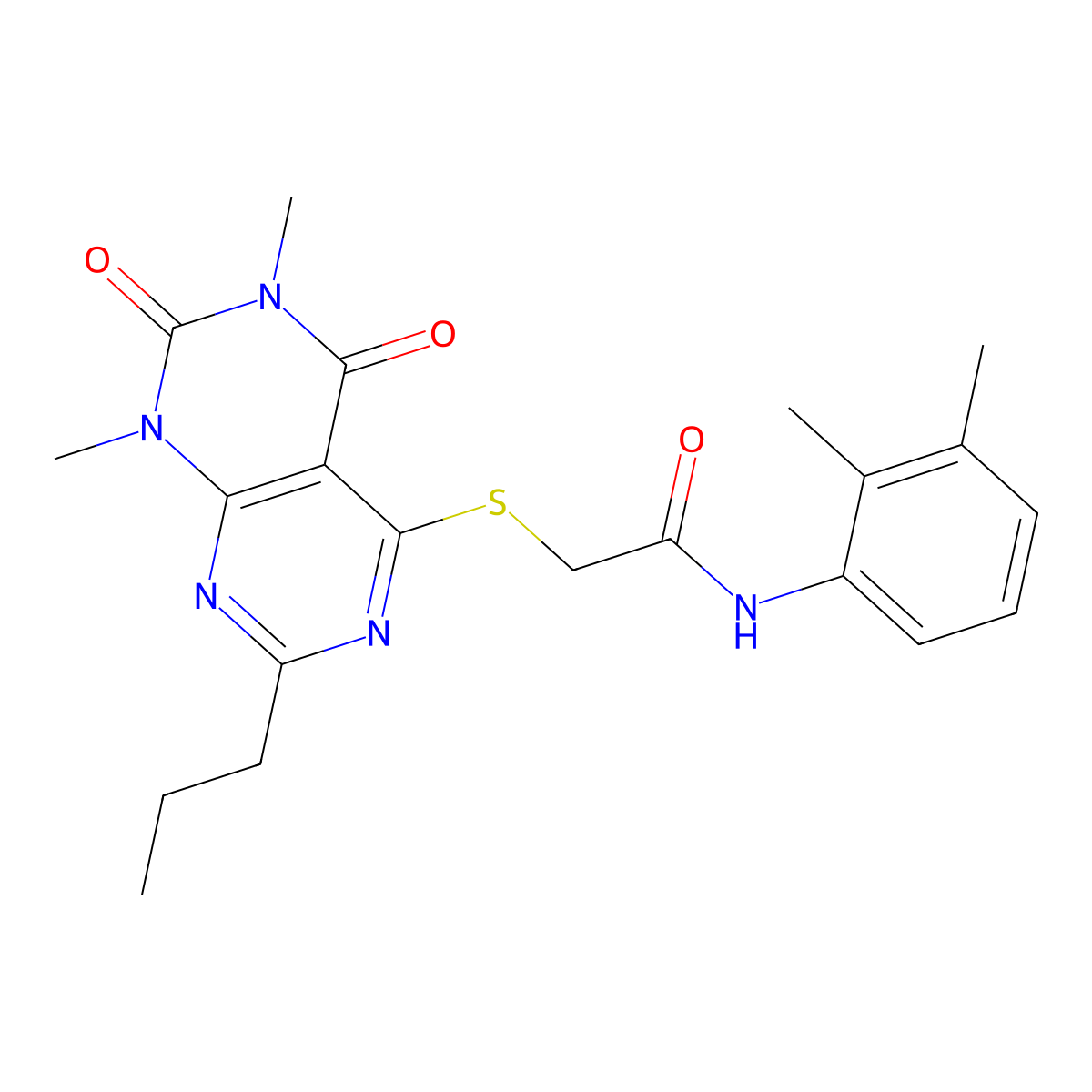 2-((6,8-dimethyl-5,7-dioxo-2-propyl-5,6,7,8-tetrahydropyrimido[4,5-d]pyrimidin-4-yl)thio)-N-(2,3-dimethylphenyl)acetamide molecular structure, CAS 852170-90-2