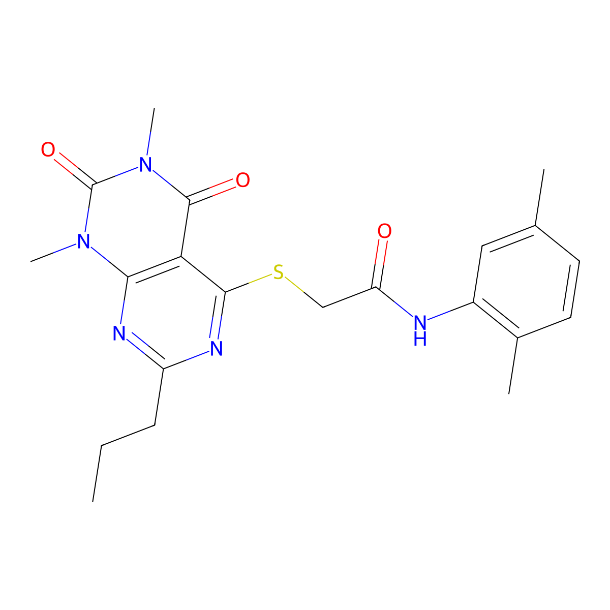 2-((6,8-dimethyl-5,7-dioxo-2-propyl-5,6,7,8-tetrahydropyrimido[4,5-d]pyrimidin-4-yl)thio)-N-(2,5-dimethylphenyl)acetamide molecular structure, CAS 852170-92-4