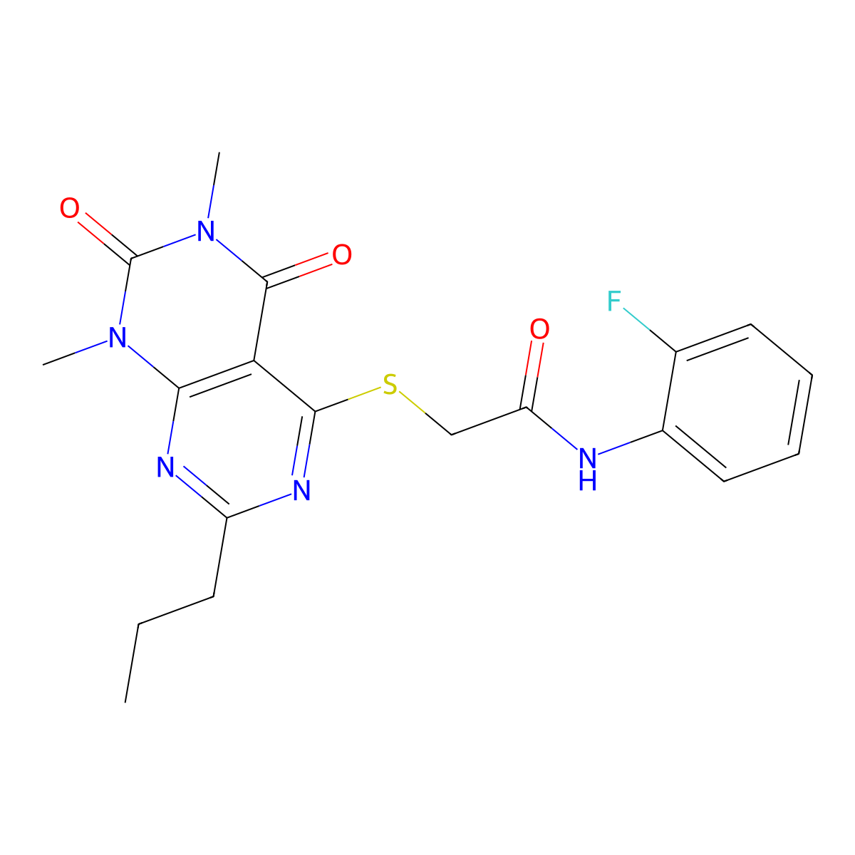 2-(1,3-dimethyl-2,4-dioxo-7-propylpyrimido[4,5-d]pyrimidin-5-yl)sulfanyl-N-(2-fluorophenyl)acetamide molecular structure, CAS 852171-02-9