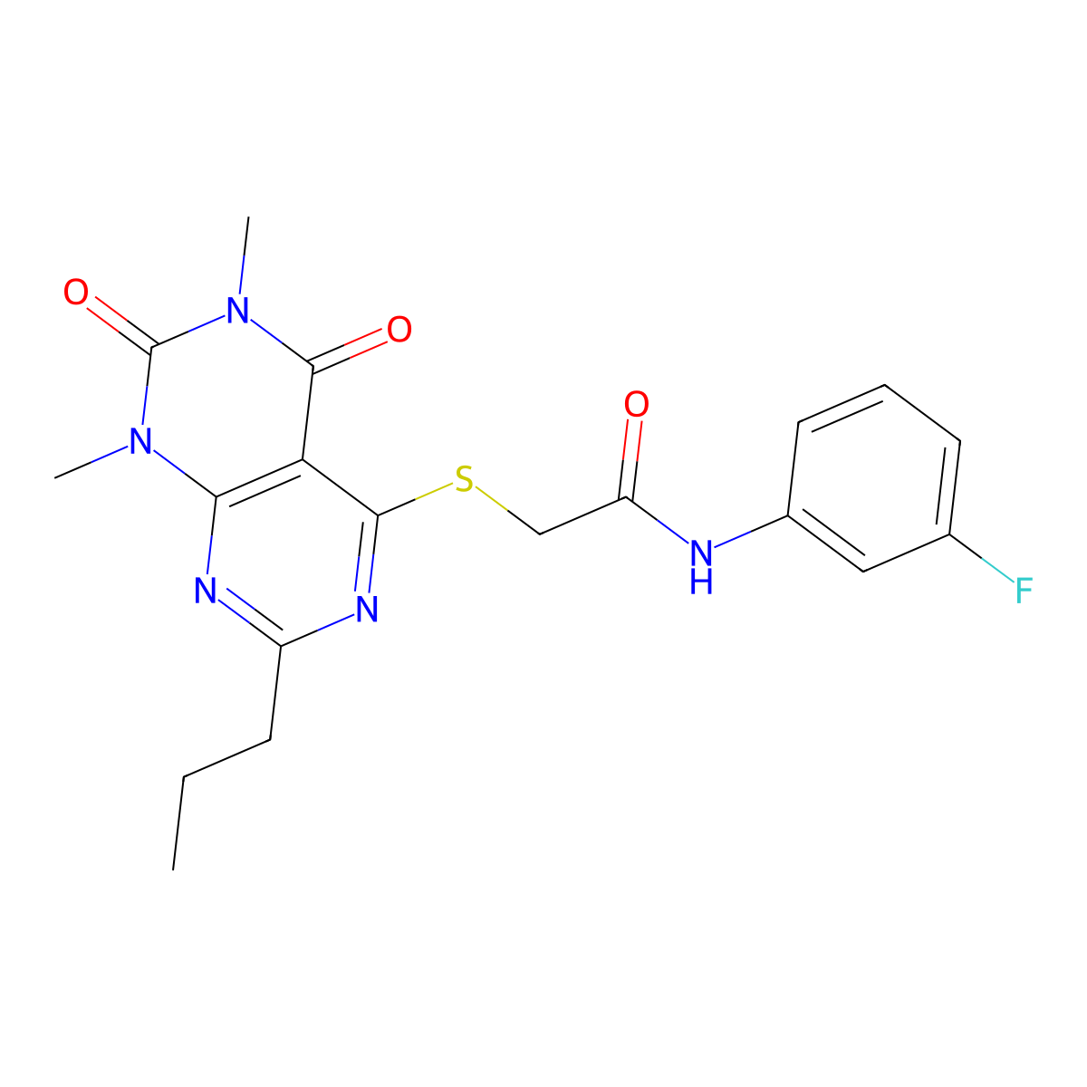 2-(1,3-dimethyl-2,4-dioxo-7-propylpyrimido[4,5-d]pyrimidin-5-yl)sulfanyl-N-(3-fluorophenyl)acetamide molecular structure, CAS 852171-04-1