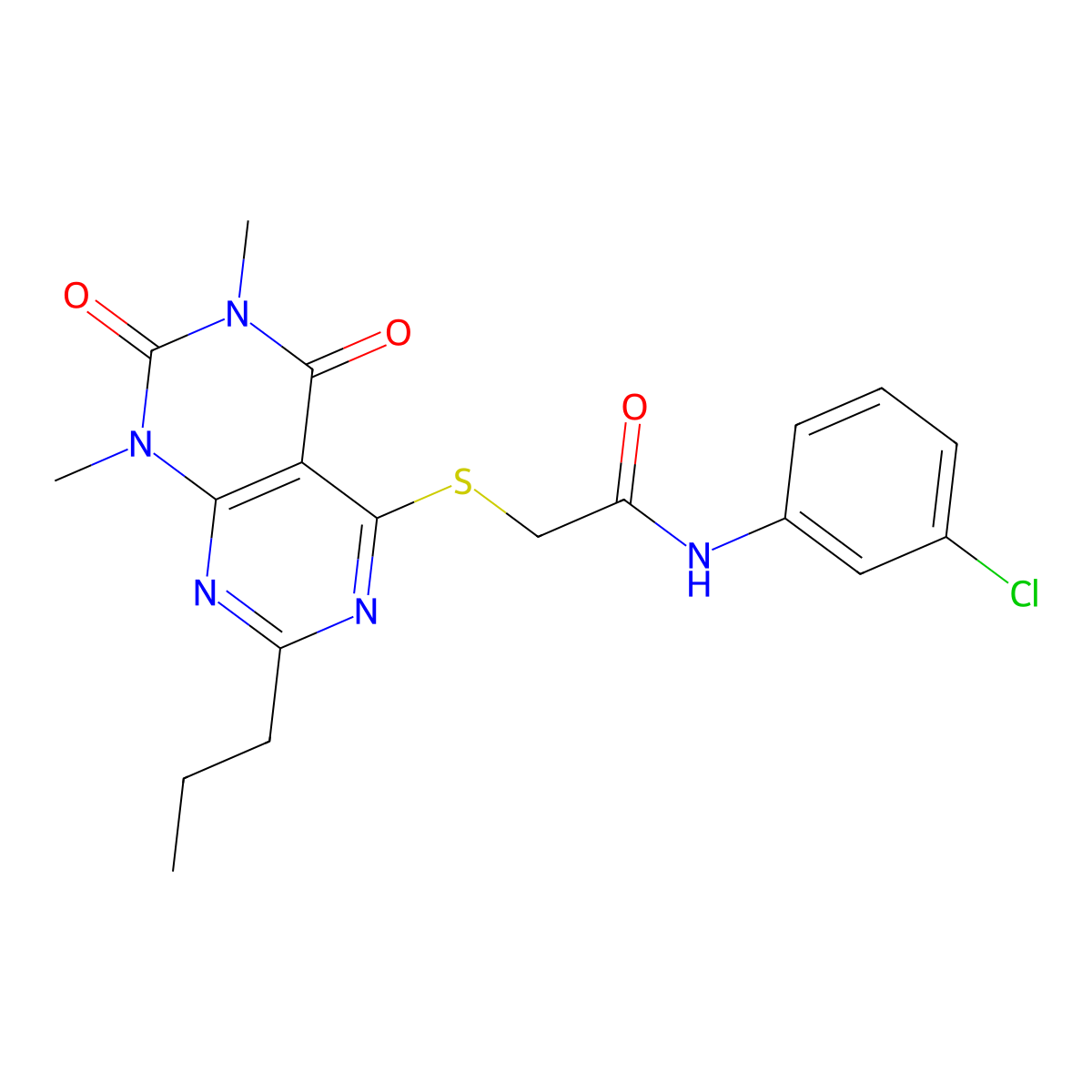 N-(3-chlorophenyl)-2-((6,8-dimethyl-5,7-dioxo-2-propyl-5,6,7,8-tetrahydropyrimido[4,5-d]pyrimidin-4-yl)thio)acetamide molecular structure, CAS 852171-08-5