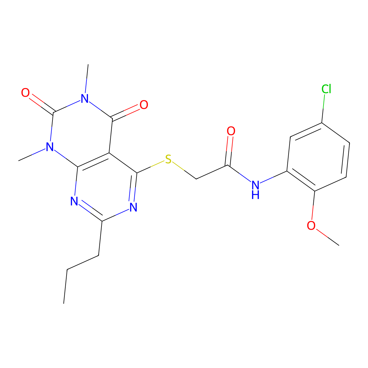 N-(5-chloro-2-methoxyphenyl)-2-(1,3-dimethyl-2,4-dioxo-7-propylpyrimido[4,5-d]pyrimidin-5-yl)sulfanylacetamide molecular structure, CAS 852171-20-1