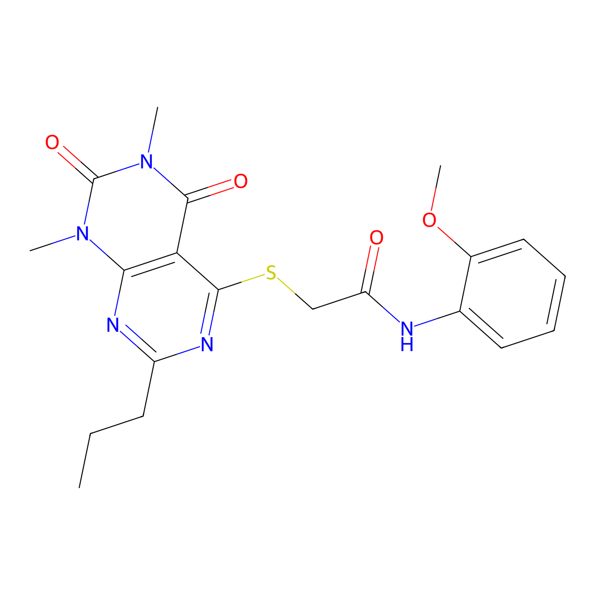 2-((6,8-dimethyl-5,7-dioxo-2-propyl-5,6,7,8-tetrahydropyrimido[4,5-d]pyrimidin-4-yl)thio)-N-(2-methoxyphenyl)acetamide molecular structure, CAS 852171-22-3