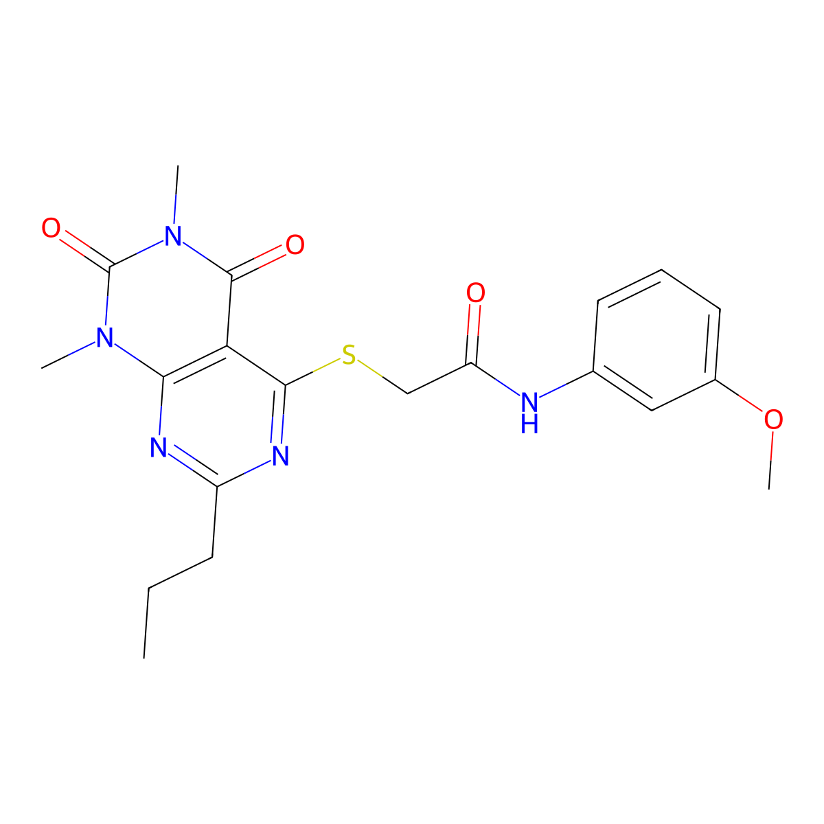 2-((6,8-dimethyl-5,7-dioxo-2-propyl-5,6,7,8-tetrahydropyrimido[4,5-d]pyrimidin-4-yl)thio)-N-(3-methoxyphenyl)acetamide molecular structure, CAS 852171-24-5