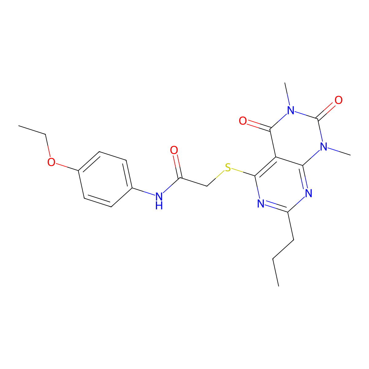 2-((6,8-dimethyl-5,7-dioxo-2-propyl-5,6,7,8-tetrahydropyrimido[4,5-d]pyrimidin-4-yl)thio)-N-(4-ethoxyphenyl)acetamide molecular structure, CAS 852171-28-9