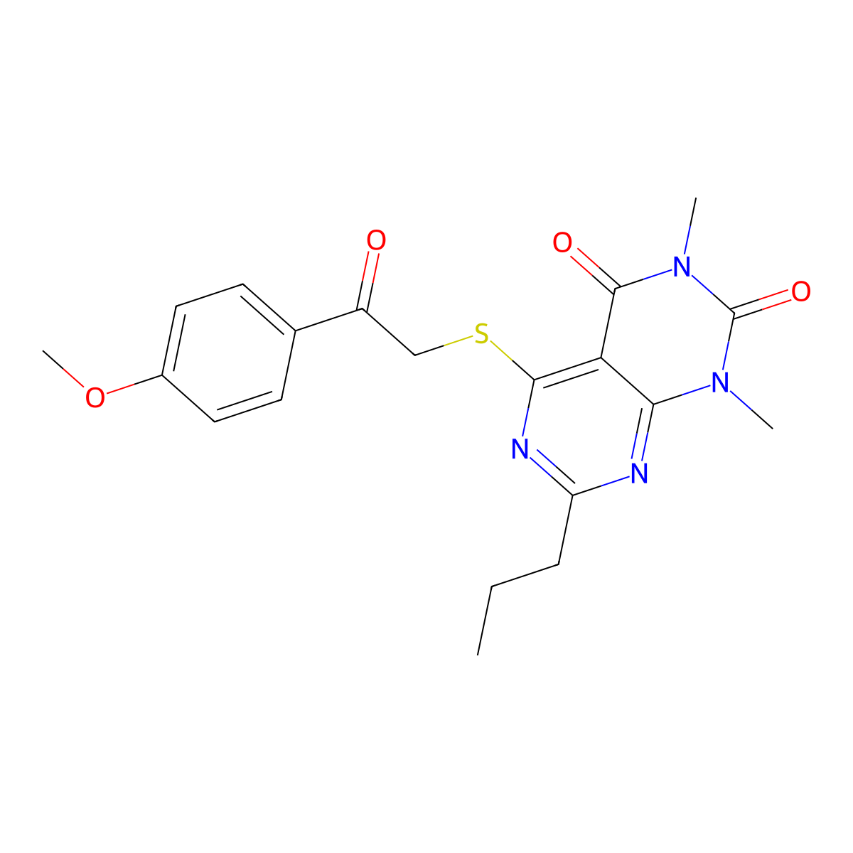 5-((2-(4-methoxyphenyl)-2-oxoethyl)thio)-1,3-dimethyl-7-propylpyrimido[4,5-d]pyrimidine-2,4(1H,3H)-dione molecular structure, CAS 852171-46-1