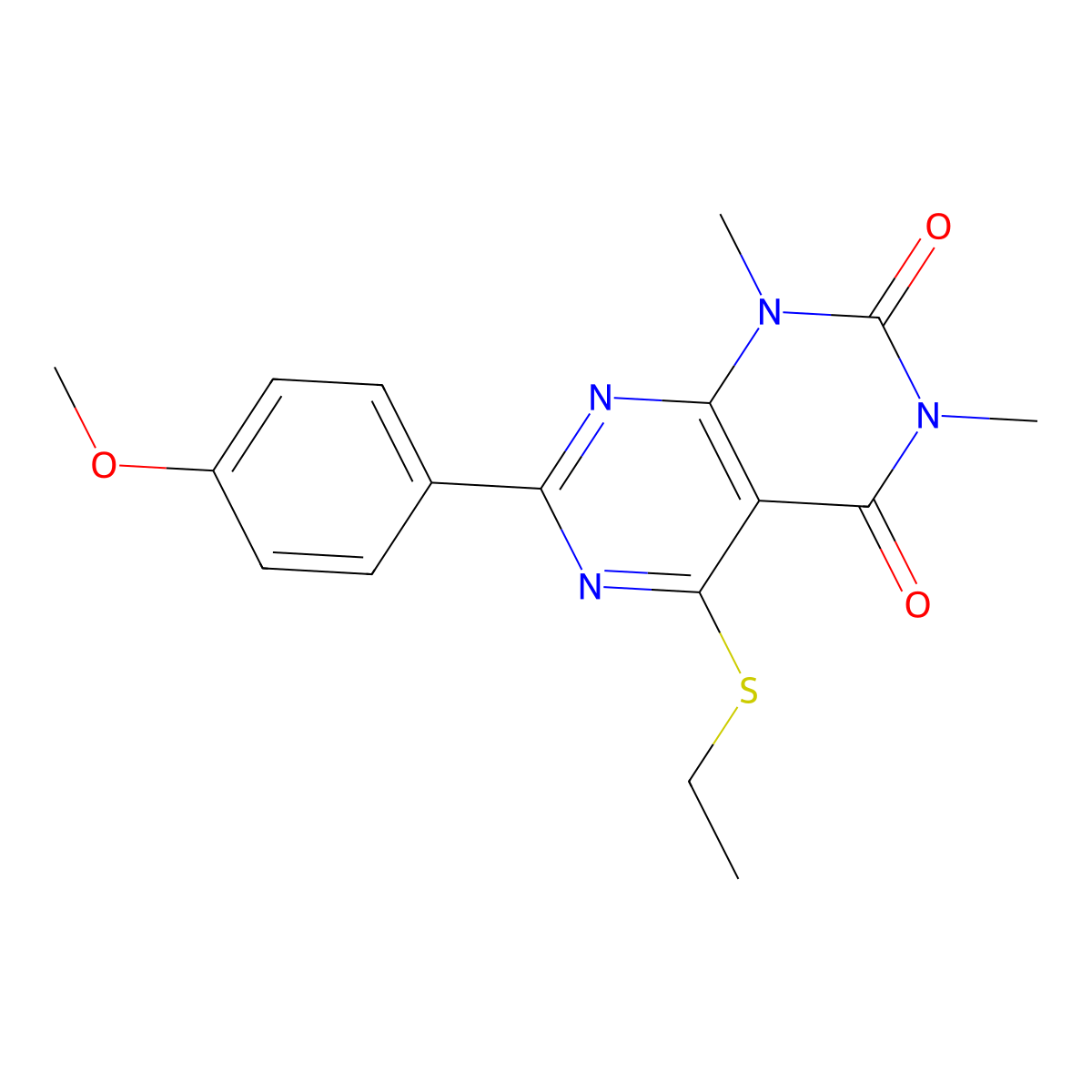 5-(ethylthio)-7-(4-methoxyphenyl)-1,3-dimethylpyrimido[4,5-d]pyrimidine-2,4(1H,3H)-dione molecular structure, CAS 852171-48-3