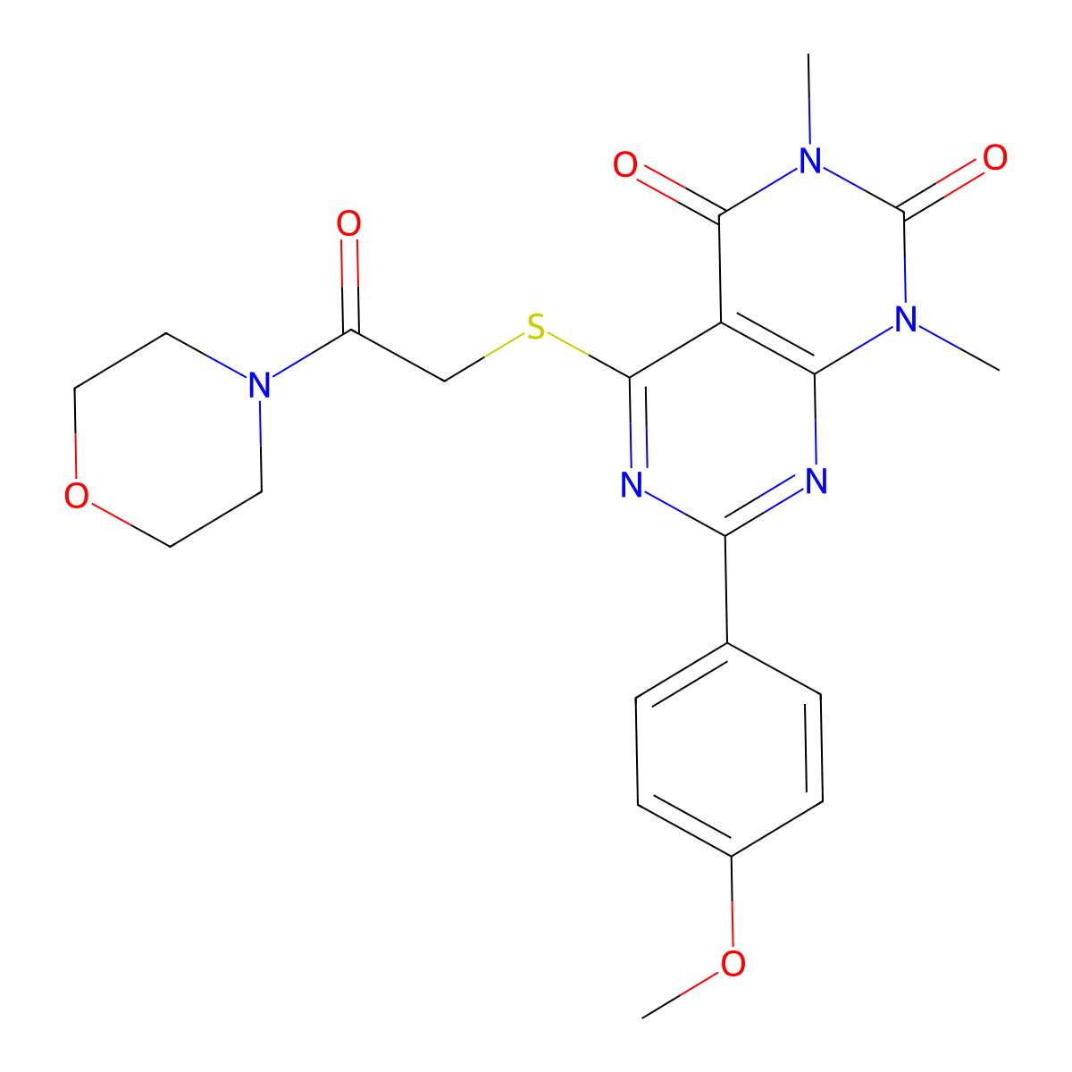 7-(4-methoxyphenyl)-1,3-dimethyl-5-((2-morpholino-2-oxoethyl)thio)pyrimido[4,5-d]pyrimidine-2,4(1H,3H)-dione molecular structure, CAS 852171-57-4