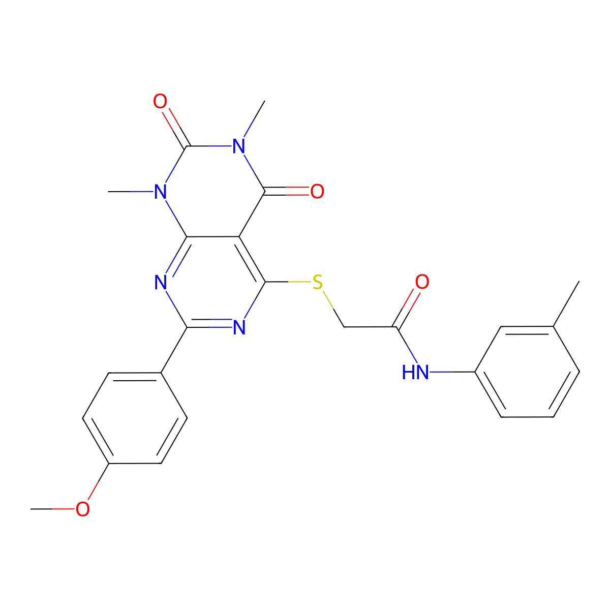 2-[7-(4-methoxyphenyl)-1,3-dimethyl-2,4-dioxopyrimido[4,5-d]pyrimidin-5-yl]sulfanyl-N-(3-methylphenyl)acetamide molecular structure, CAS 852171-65-4