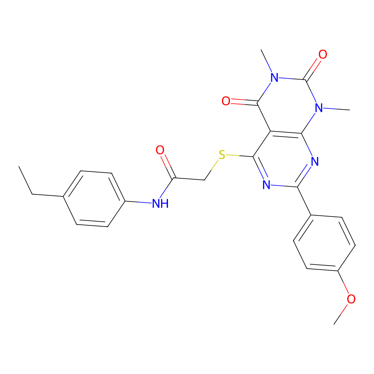 N-(4-ethylphenyl)-2-((2-(4-methoxyphenyl)-6,8-dimethyl-5,7-dioxo-5,6,7,8-tetrahydropyrimido[4,5-d]pyrimidin-4-yl)thio)acetamide molecular structure, CAS 852171-68-7