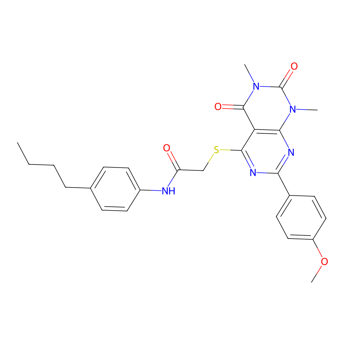 N-(4-butylphenyl)-2-((2-(4-methoxyphenyl)-6,8-dimethyl-5,7-dioxo-5,6,7,8-tetrahydropyrimido[4,5-d]pyrimidin-4-yl)thio)acetamide molecular structure, CAS 852171-69-8