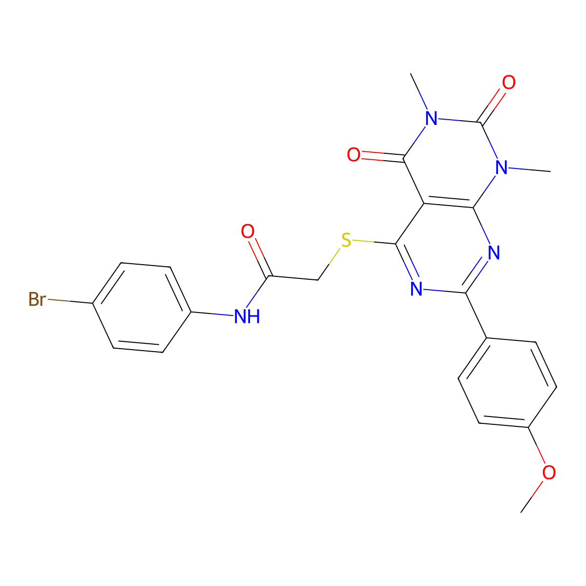 N-(4-bromophenyl)-2-((2-(4-methoxyphenyl)-6,8-dimethyl-5,7-dioxo-5,6,7,8-tetrahydropyrimido[4,5-d]pyrimidin-4-yl)thio)acetamide molecular structure, CAS 852171-75-6