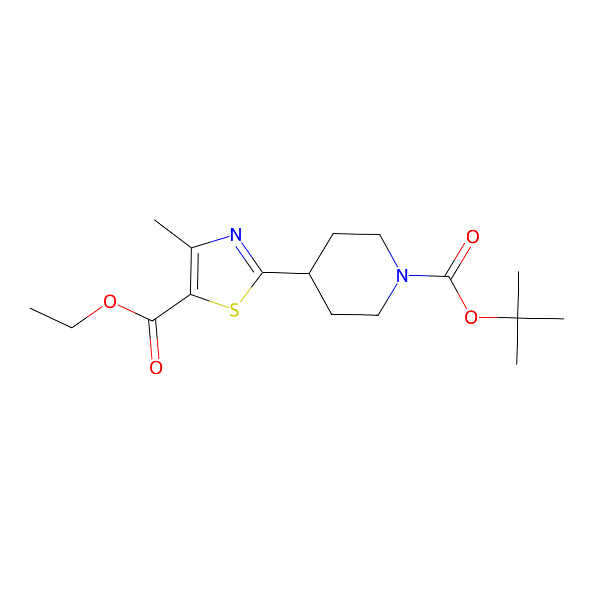 Tert-butyl 4-[5-(ethoxycarbonyl)-4-methyl-1,3-thiazol-2-YL]tetrahydro-1(2H)-pyridinecarboxylate molecular structure, CAS 852180-50-8