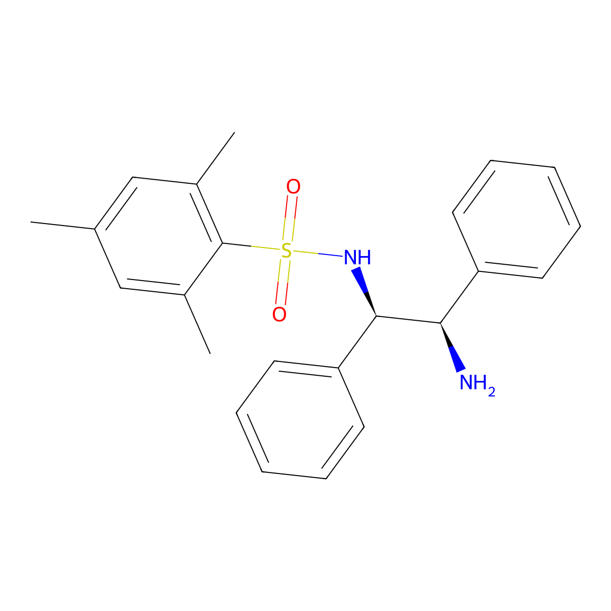 N-((1R,2R)-2-Amino-1,2-diphenylethyl)-2,4,6-trimethylbenzenesulfonamide , (1R,2R)-N-(2,4,6-trimethylphenylsulfonyl)-1,2-diphenylethane-1,2-diamine molecular structure, CAS 852212-90-9