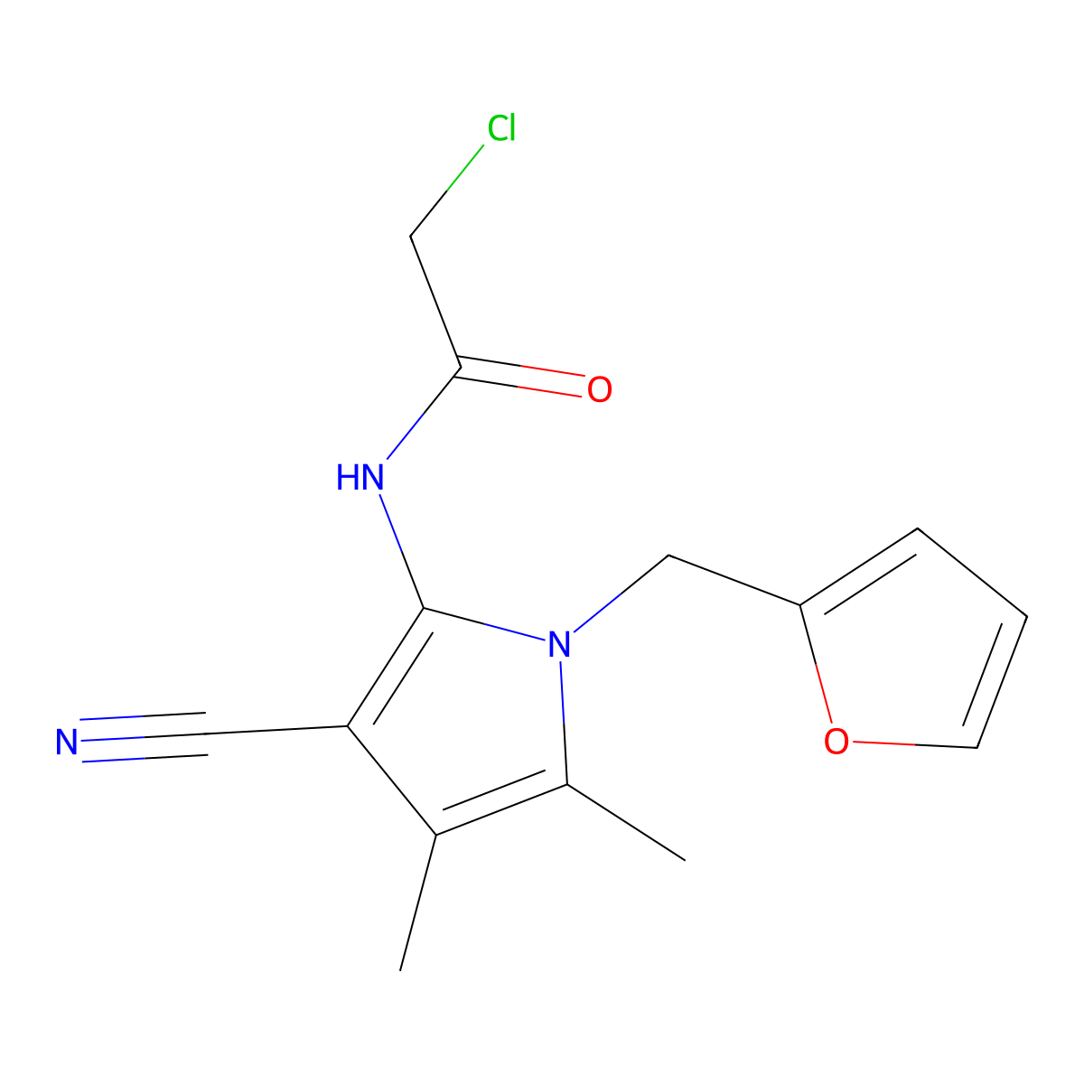2-chloro-N-(3-cyano-1-((furan-2-yl)methyl)-4,5-dimethyl-1H-pyrrol-2-yl)acetamide molecular structure, CAS 852217-67-5
