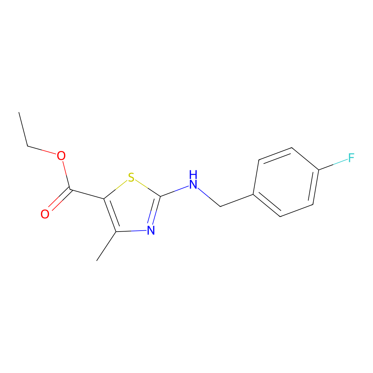 Ethyl 2-{[(4-fluorophenyl)methyl]amino}-4-methyl-1,3-thiazole-5-carboxylate molecular structure, CAS 852217-69-7