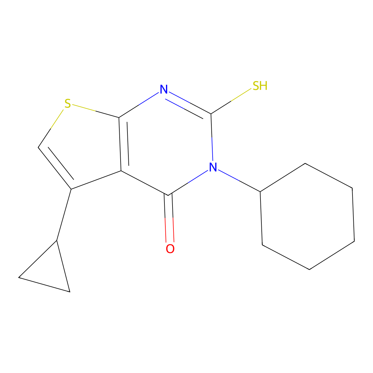 3-cyclohexyl-5-cyclopropyl-2-sulfanyl-3H,4H-thieno[2,3-d]pyrimidin-4-one molecular structure, CAS 852217-70-0