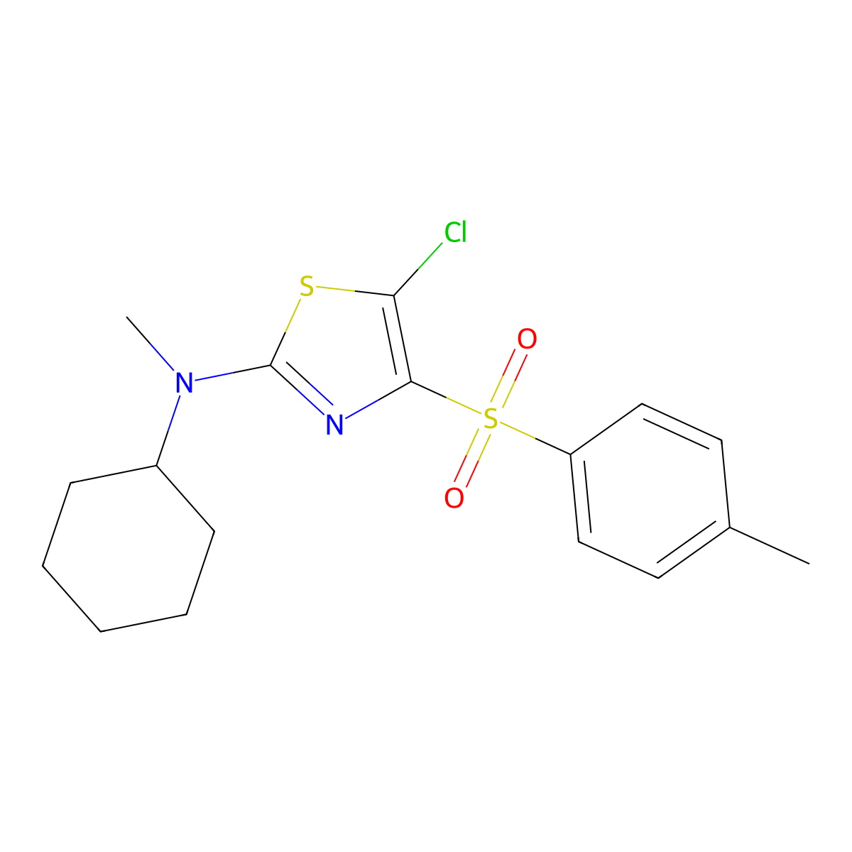 5-chloro-N-cyclohexyl-N-methyl-4-(4-methylbenzenesulfonyl)-1,3-thiazol-2-amine molecular structure, CAS 852217-80-2