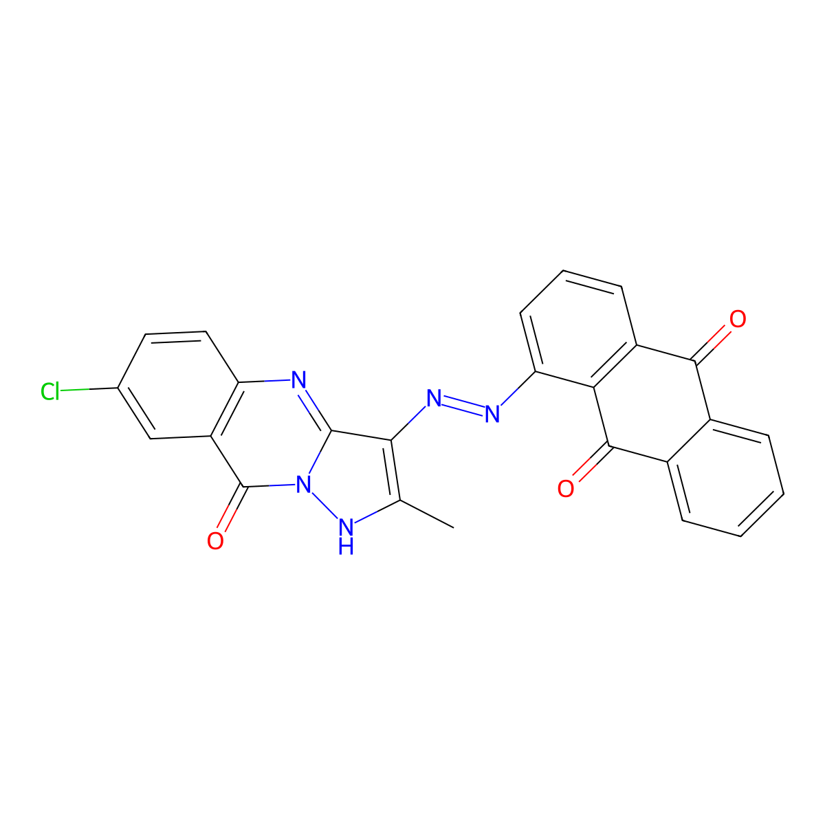 9,10-Anthracenedione, 1-[(7-chloro-1,9-dihydro-2-methyl-9-oxopyrazolo[5,1-b]quinazolin-3-yl)azo]- molecular structure, CAS 85223-09-2