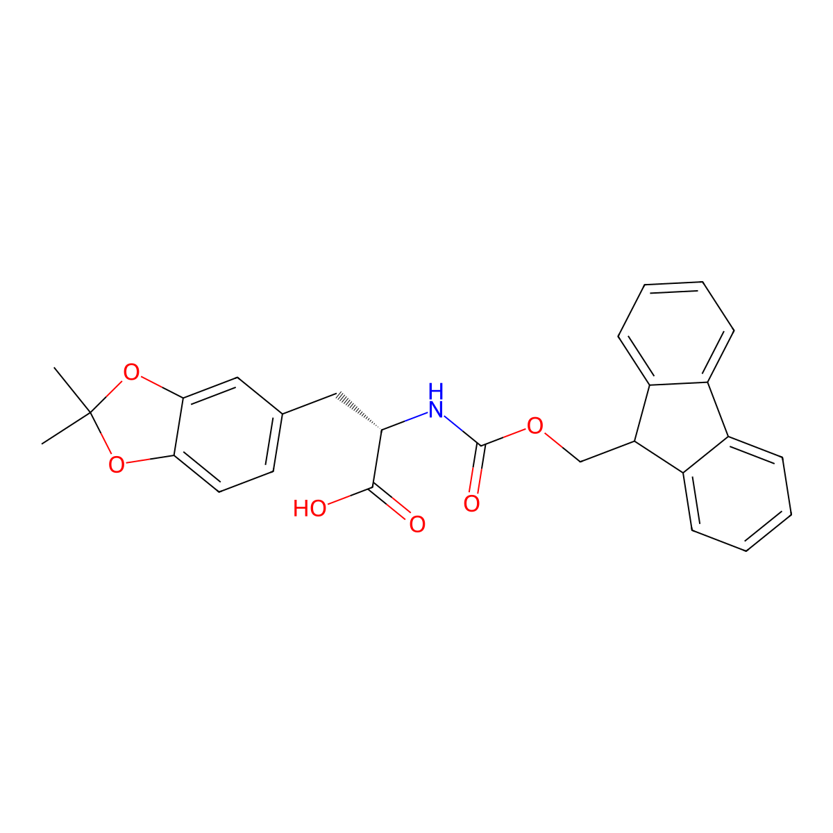 (2S)-3-(2,2-dimethyl-1,3-dioxaindan-5-yl)-2-({[(9H-fluoren-9-yl)methoxy]carbonyl}amino)propanoic acid molecular structure, CAS 852288-18-7