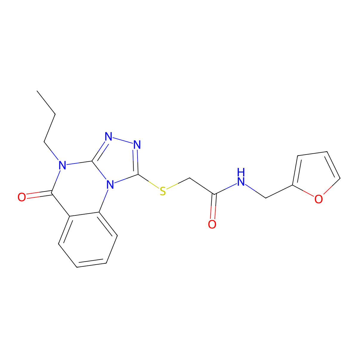 N-[(furan-2-yl)methyl]-2-({5-oxo-4-propyl-4H,5H-[1,2,4]triazolo[4,3-a]quinazolin-1-yl}sulfanyl)acetamide molecular structure, CAS 852295-15-9
