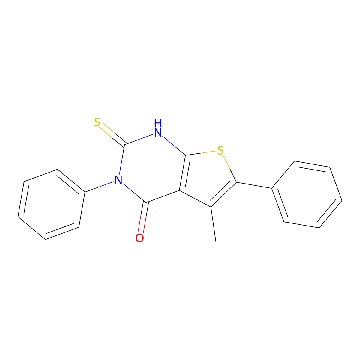 5-methyl-3,6-diphenyl-2-sulfanyl-3H,4H-thieno[2,3-d]pyrimidin-4-one molecular structure, CAS 852296-88-9