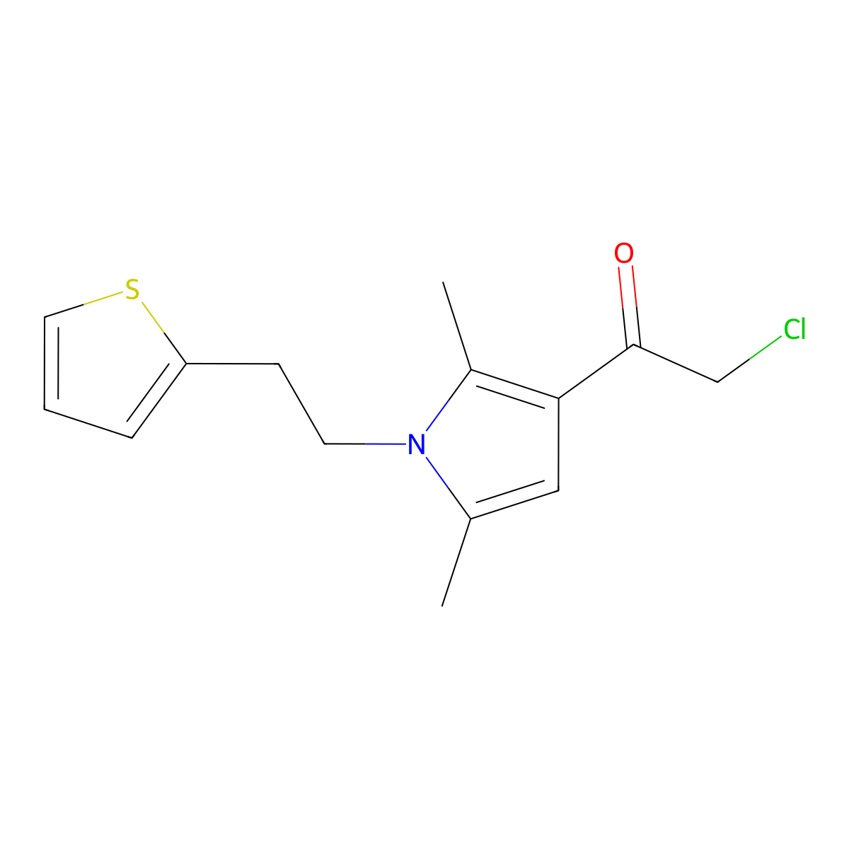 2-chloro-1-{2,5-dimethyl-1-[2-(thiophen-2-yl)ethyl]-1H-pyrrol-3-yl}ethan-1-one molecular structure, CAS 852296-89-0