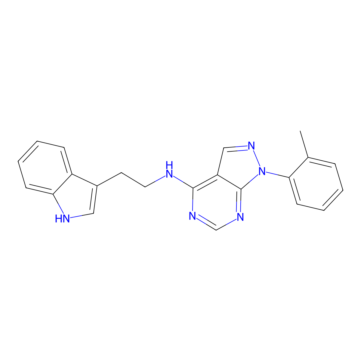 N-(2-(1H-indol-3-yl)ethyl)-1-(o-tolyl)-1H-pyrazolo[3,4-d]pyrimidin-4-amine molecular structure, CAS 852314-06-8