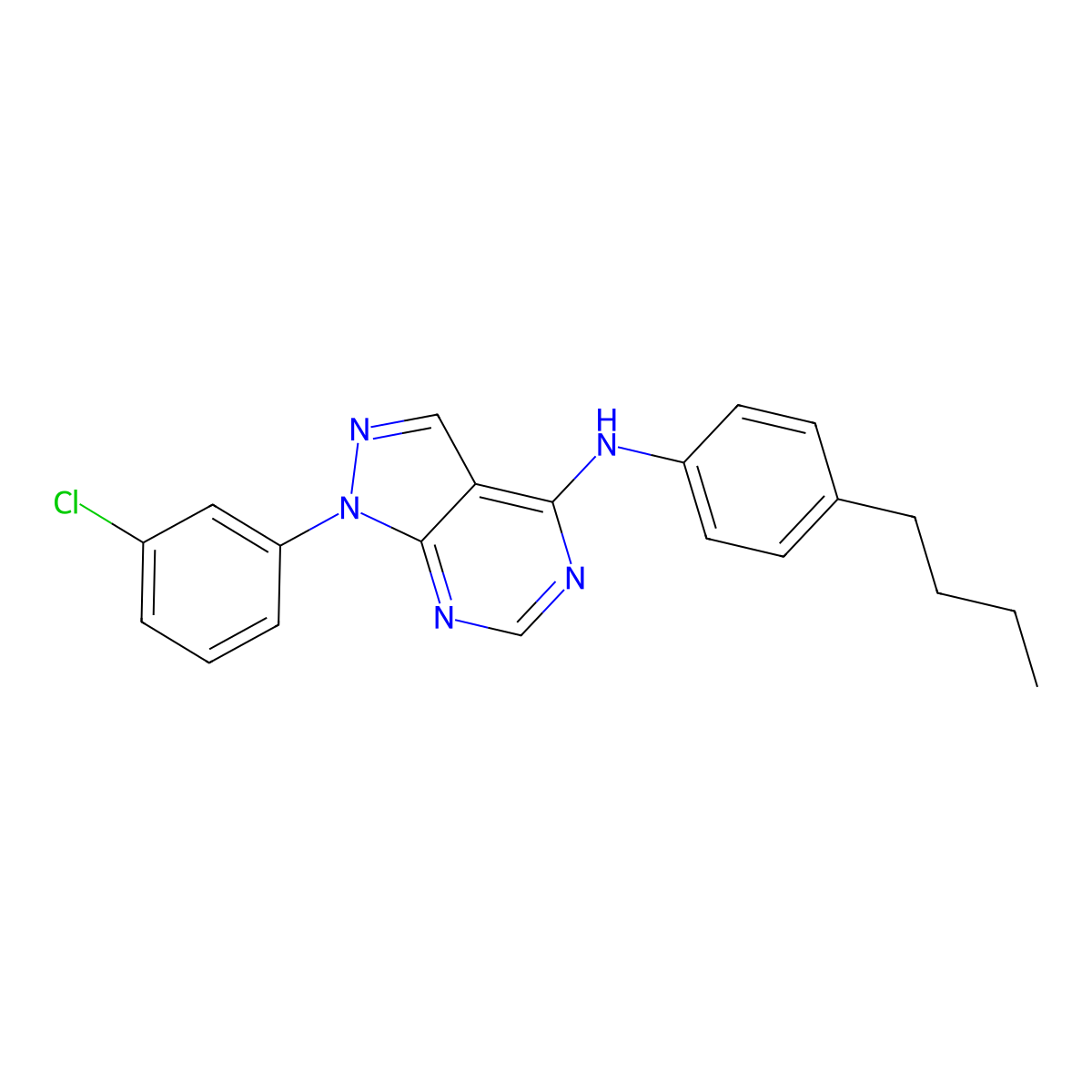 N-(4-butylphenyl)-1-(3-chlorophenyl)-1H-pyrazolo[3,4-d]pyrimidin-4-amine molecular structure, CAS 852314-12-6