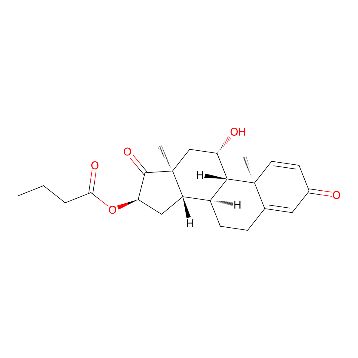 (11b,16a)-11-Hydroxy-16-(1-oxobutoxy)-androsta-1,4-diene-3,17-dione molecular structure, CAS 85234-64-6