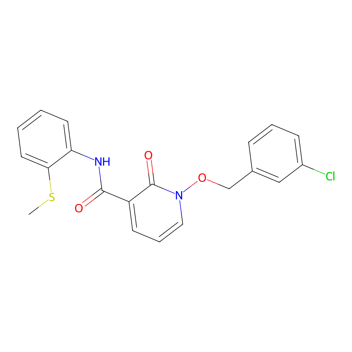 1-((3-chlorobenzyl)oxy)-N-(2-(methylthio)phenyl)-2-oxo-1,2-dihydropyridine-3-carboxamide molecular structure, CAS 852364-83-1