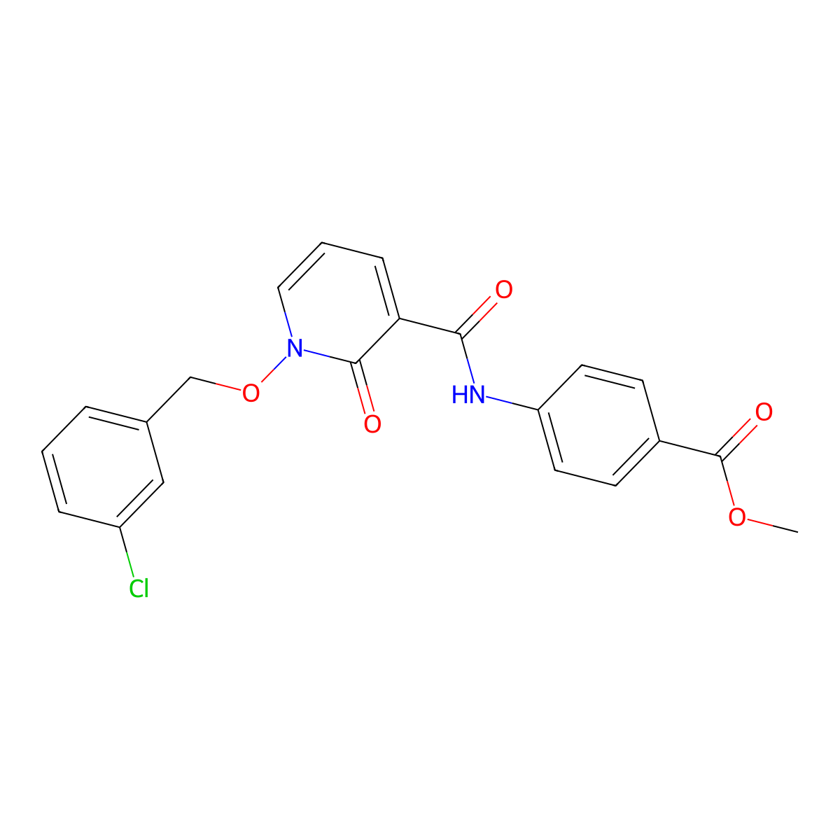 Methyl 4-{1-[(3-chlorophenyl)methoxy]-2-oxo-1,2-dihydropyridine-3-amido}benzoate molecular structure, CAS 852365-02-7